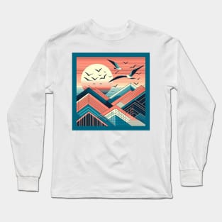 Geometric sunset landscape, square framed Long Sleeve T-Shirt